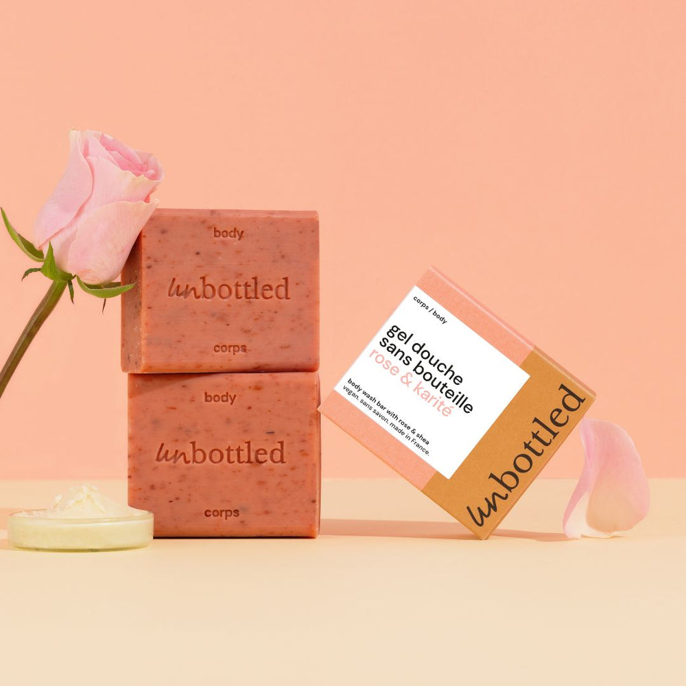 Duo de Gels Douche Sans Bouteille - Rose & Karité