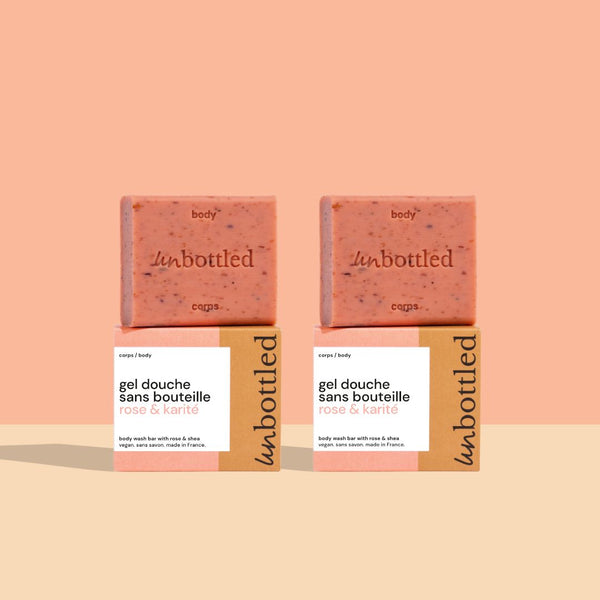 Duo de Gels Douche Sans Bouteille - Rose & Karité