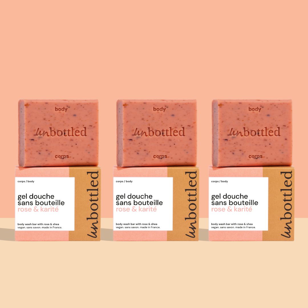 Trio de Gels Douche Sans Bouteille - Rose & Karité