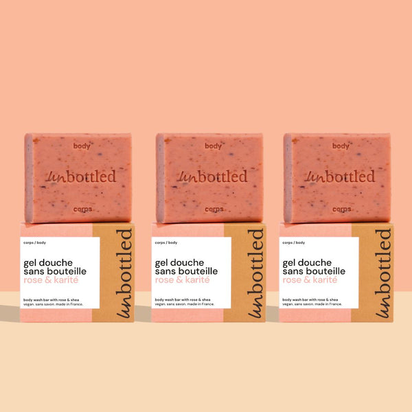 Trio de Gels Douche Sans Bouteille - Rose & Karité