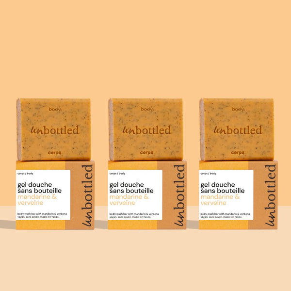 Trio de Gels Douche Sans Bouteille – Mandarine & Verveine
