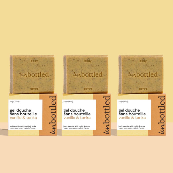 Trio de Gels Douche Sans Bouteille – Vanille & Tonka